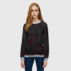 Свитшот женский Соты с красным свечением, цвет: 3D-меланж — фото 2