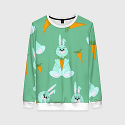 Свитшот женский Зайка с морковкой паттерн, цвет: 3D-белый