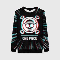 Свитшот женский Символ One Piece в стиле glitch на темном фоне, цвет: 3D-черный