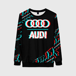 Женский свитшот Значок Audi в стиле glitch на темном фоне