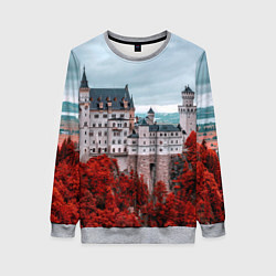 Свитшот женский Замок в горах и красный лес, цвет: 3D-меланж