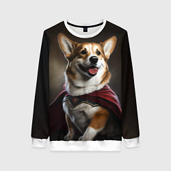 Свитшот женский Корги в красном плаще, цвет: 3D-белый