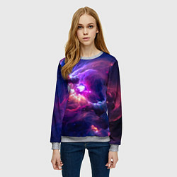Свитшот женский Небула в космосе в фиолетовых тонах - нейронная се, цвет: 3D-меланж — фото 2
