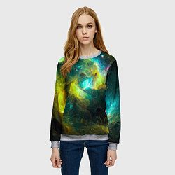 Свитшот женский Небула в космосе в зеленых тонах - нейронная сеть, цвет: 3D-меланж — фото 2