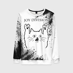 Свитшот женский Joy Division рок кот на светлом фоне, цвет: 3D-белый