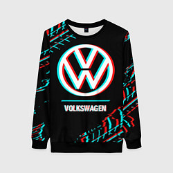 Свитшот женский Значок Volkswagen в стиле glitch на темном фоне, цвет: 3D-черный
