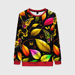Свитшот женский Листья и бабочки, цвет: 3D-красный