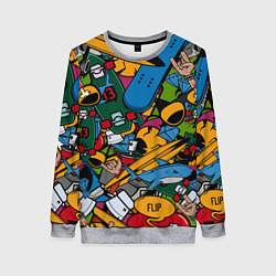 Свитшот женский Скейт-зомби микс, цвет: 3D-меланж