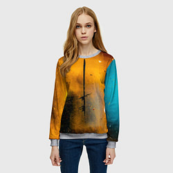 Свитшот женский Оранжевые тени и краски, цвет: 3D-меланж — фото 2