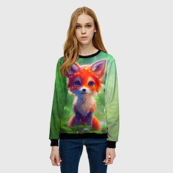 Свитшот женский Рыжий лисенок под лесным дождем, цвет: 3D-черный — фото 2