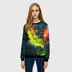Свитшот женский Объемные плиты с зеленым свечением, цвет: 3D-черный — фото 2