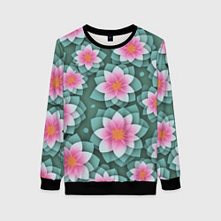 Свитшот женский Цветы с оптическим эффектом, цвет: 3D-черный