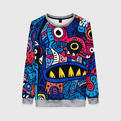 Свитшот женский Монстры в синем и розовом - нейросеть, цвет: 3D-меланж