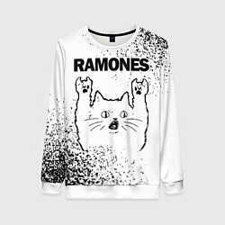 Женский свитшот Ramones рок кот на светлом фоне