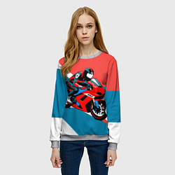 Свитшот женский Нарисованный мотоциклист, цвет: 3D-меланж — фото 2