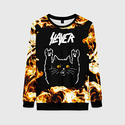 Свитшот женский Slayer рок кот и огонь, цвет: 3D-черный