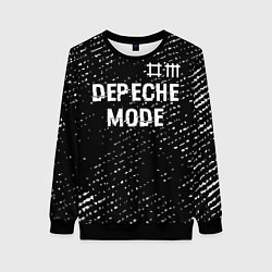 Свитшот женский Depeche Mode glitch на темном фоне: символ сверху, цвет: 3D-черный