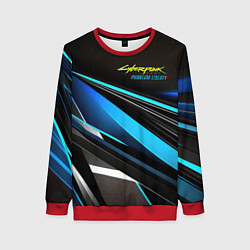 Свитшот женский Cyberpunk 2077 phantom liberty black blue abstract, цвет: 3D-красный