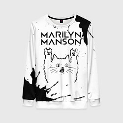 Женский свитшот Marilyn Manson рок кот на светлом фоне
