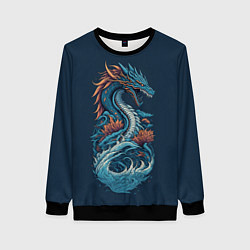 Свитшот женский Синий дракон от нейросети, цвет: 3D-черный