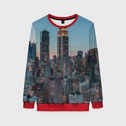 Свитшот женский Утренний город с небоскребами, цвет: 3D-красный