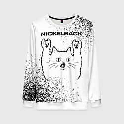 Свитшот женский Nickelback рок кот на светлом фоне, цвет: 3D-белый