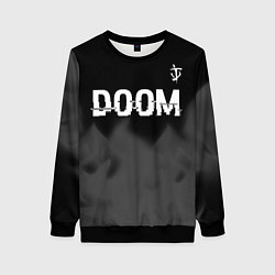 Свитшот женский Doom glitch на темном фоне: символ сверху, цвет: 3D-черный