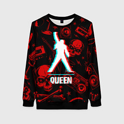 Свитшот женский Queen rock glitch, цвет: 3D-черный