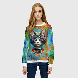 Свитшот женский Cat fashionista - neural network, цвет: 3D-белый — фото 2