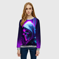 Свитшот женский Череп в неоновом свете, цвет: 3D-меланж — фото 2