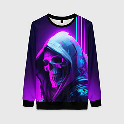 Свитшот женский Череп в неоновом свете, цвет: 3D-черный