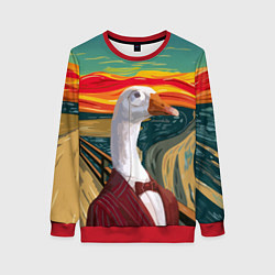Свитшот женский Утка пародия на картину Крик, цвет: 3D-красный
