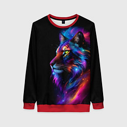 Свитшот женский Лев в космосе и звезды, цвет: 3D-красный