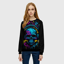 Свитшот женский Череп - неонове искусство, цвет: 3D-черный — фото 2