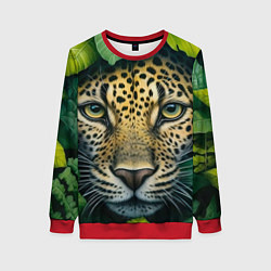 Свитшот женский Леопард в листьях, цвет: 3D-красный