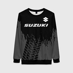 Женский свитшот Suzuki speed на темном фоне со следами шин: символ