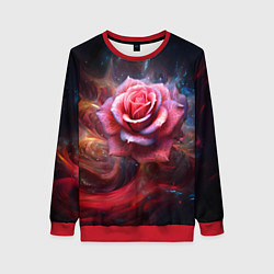 Свитшот женский Алая космическая роза - Нейросеть, цвет: 3D-красный