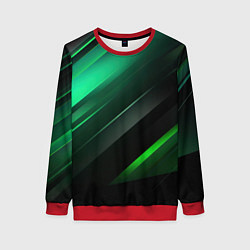 Свитшот женский Black green abstract, цвет: 3D-красный