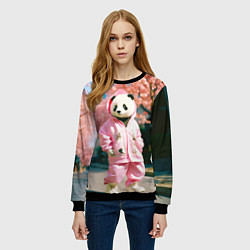 Свитшот женский Милая панда в пуховике, цвет: 3D-черный — фото 2