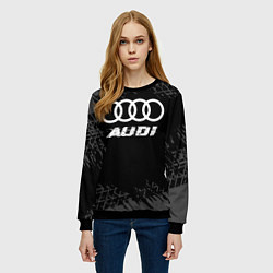 Свитшот женский Audi speed на темном фоне со следами шин, цвет: 3D-черный — фото 2