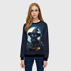 Свитшот женский Кот ведьмы - Хэллоуин, цвет: 3D-черный — фото 2