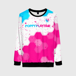 Женский свитшот Poppy Playtime neon gradient style: символ сверху