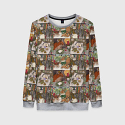 Свитшот женский Милые иллюстрации коллаж, цвет: 3D-меланж