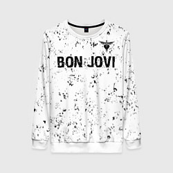 Женский свитшот Bon Jovi glitch на светлом фоне: символ сверху