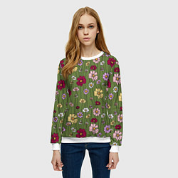 Свитшот женский Летний луг - паттерн, цвет: 3D-белый — фото 2