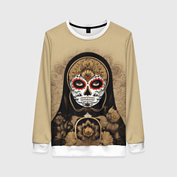 Свитшот женский Матрешка сахарный череп на Хэллоуин, цвет: 3D-белый