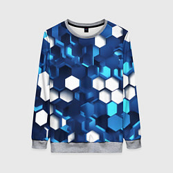 Свитшот женский Cyber hexagon Blue, цвет: 3D-меланж