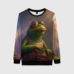 Свитшот женский Натуральная лягушка Пепе, цвет: 3D-черный