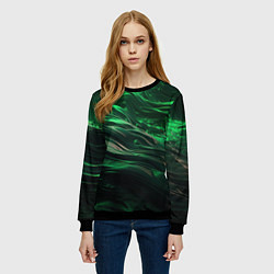 Свитшот женский Зеленые абстрактные волны, цвет: 3D-черный — фото 2