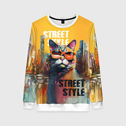 Свитшот женский Кот в городе - street style, цвет: 3D-белый